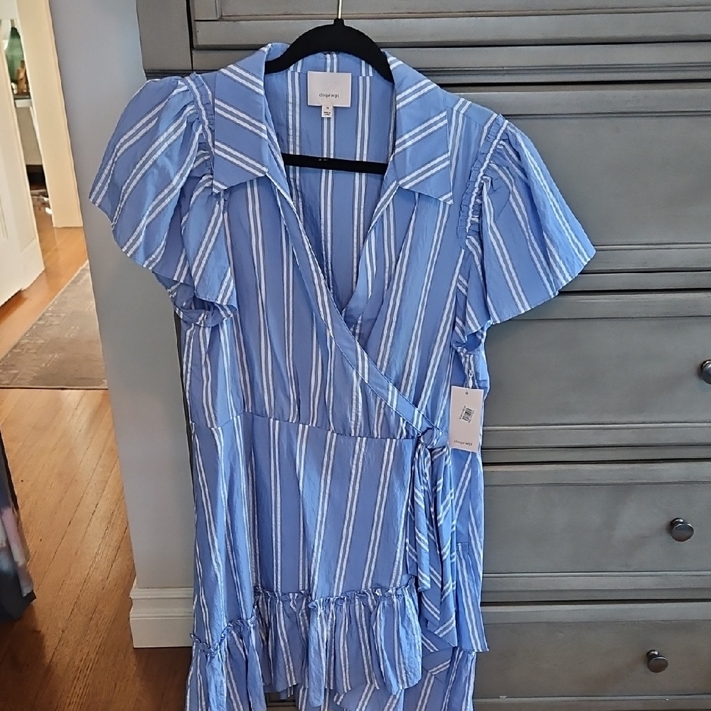 Cinq à Sept Blue and White Striped Dress